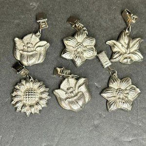 6 Piece Heavy Cast Metal Flower Tablecloth Weights Clip Hangers